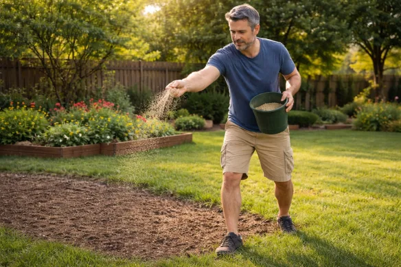 Semer du gazon à la main